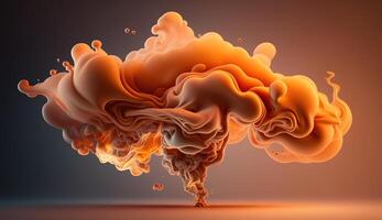 , Flowing light apricot crush smoke with splashes. Soft fluid banner, spring female mood, 3D effect, modern macro realistic abstract background illustration, ink in water effect. photo