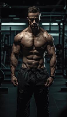 Muscular bodybuilder male athlete demonstrates her body in the gym.  Generative AI 22460697 Stock Photo at Vecteezy