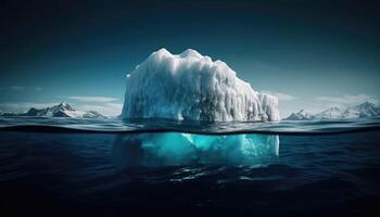 Beautiful iceberg in the ocean with a view under water. Global warming concept. photo