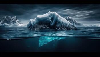 hermosa iceberg en el Oceano con un ver debajo agua. global calentamiento concepto. generativo ai foto