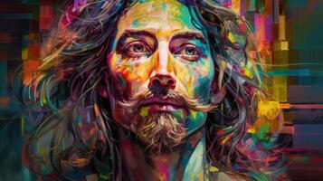 Colorful illustration of Jesus, creative art. photo