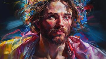 Colorful illustration of Jesus, creative art. photo