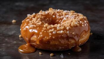 A photo of the salted caramel coated version of the donut.