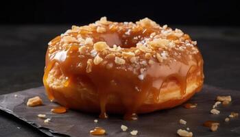 A photo of the salted caramel coated version of the donut.