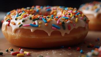 A close-up photo of the sprinkles on top of the donut.