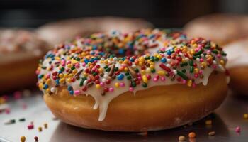 A close-up photo of the sprinkles on top of the donut.