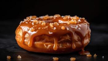 A photo of the salted caramel coated version of the donut.