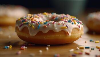 un de cerca foto de el asperja en parte superior de el rosquilla. generativo ai