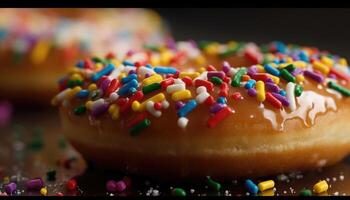 A close-up photo of the sprinkles on top of the donut.