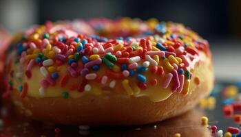 A close-up photo of the sprinkles on top of the donut.