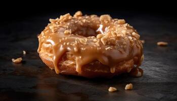 A photo of the salted caramel coated version of the donut.