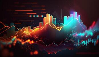 generativo ai, valores mercado gráfico líneas, financiero grafico en tecnología resumen antecedentes representar financiero crisis, financiero fusión de un reactor. tecnología concepto, comercio mercado concepto. foto