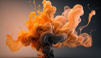 , Flowing light apricot crush smoke with splashes. Soft fluid banner, spring female mood, 3D effect, modern macro realistic abstract background illustration, ink in water effect. photo