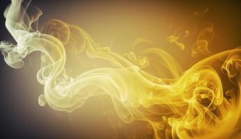 , Flowing light yellow smoke with splashes. Soft fluid banner, spring female mood, 3D effect, modern macro realistic abstract background illustration, ink in water effect. photo