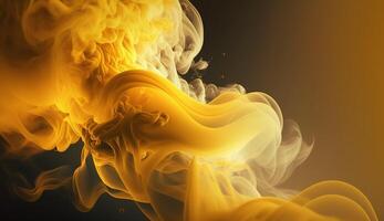 , Flowing light yellow smoke with splashes. Soft fluid banner, spring female mood, 3D effect, modern macro realistic abstract background illustration, ink in water effect. photo