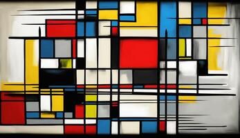 , cubist painted abstract colorful rectangles in mondrian style background. Trendy geometric design. photo