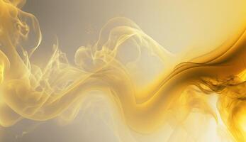 , Flowing light yellow smoke with splashes. Soft fluid banner, spring female mood, 3D effect, modern macro realistic abstract background illustration, ink in water effect. photo