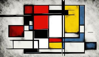 , cubist painted abstract colorful rectangles in mondrian style background. Trendy geometric design. photo