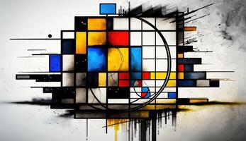 , cubist painted abstract colorful rectangles in mondrian style background. Trendy geometric design. photo