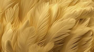 , Beautiful light yellow closeup feathers, photorealistic background. Small fluffy yellow feathers randomly scattered forming photo