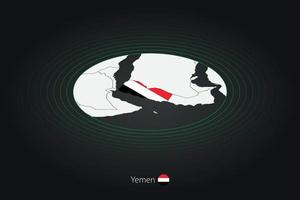 Yemen mapa en oscuro color, oval mapa con vecino países. vector