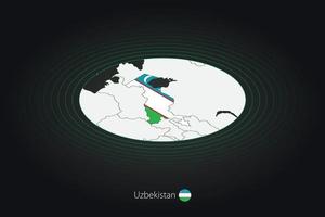 Uzbekistán mapa en oscuro color, oval mapa con vecino países. vector
