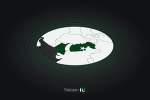 Pakistan map in dark color, oval map with neighboring countries. vector