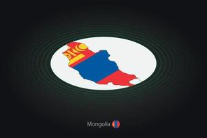 Mongolia map in dark color, oval map with neighboring countries. vector