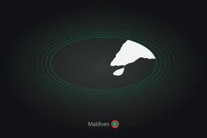 Maldives map in dark color, oval map with neighboring countries. vector