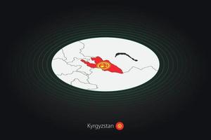 Kirguistán mapa en oscuro color, oval mapa con vecino países. vector