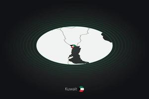 Kuwait mapa en oscuro color, oval mapa con vecino países. vector