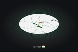 Tajikistan map in dark color, oval map with neighboring countries. vector