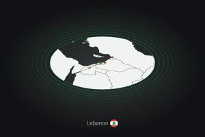 Líbano mapa en oscuro color, oval mapa con vecino países. vector