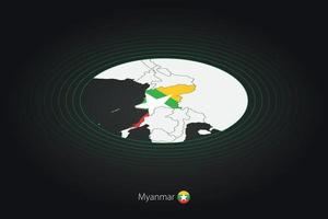 myanmar mapa en oscuro color, oval mapa con vecino países. vector