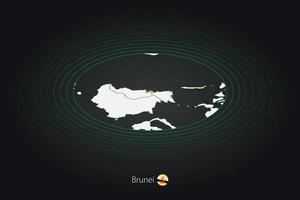 Brunei mapa en oscuro color, oval mapa con vecino países. vector