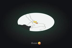 Bhutan map in dark color, oval map with neighboring countries. vector