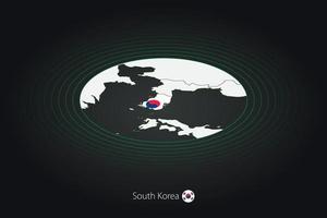 sur Corea mapa en oscuro color, oval mapa con vecino países. vector