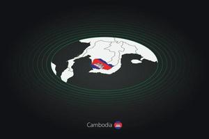 Cambodia map in dark color, oval map with neighboring countries. vector