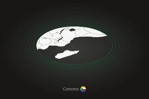 Comoros map in dark color, oval map with neighboring countries. vector