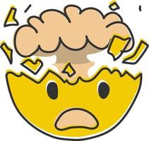 Mind blown emoji. Exploding head emoticon, shocked sad yellow face with brain explosion mushroom cloud. Hand drawn, flat style emoticon. vector