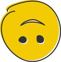 Upside down emoji. Silly emoticon, inverted smiling yellow face. Hand drawn, flat style emoticon. vector