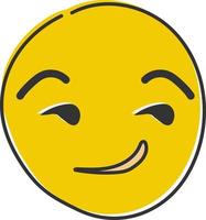 sonriendo emojis amarillo cara con sugestivo, presumido o dañoso facial expresión. astuto emoticono mano dibujado, plano estilo emoticono vector