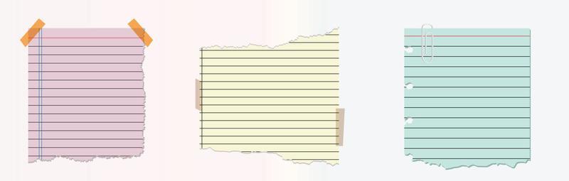3 sets of Ripped paper notes. Torn notepaper vectors. Notepaper backgrounds. Pastel palette notepaper.
