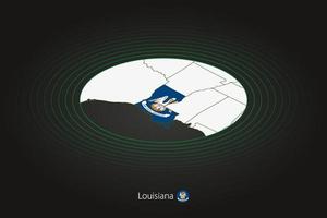 Louisiana map in dark color, oval map with neighboring US states. vector