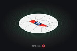 Tennessee map in dark color, oval map with neighboring US states. vector