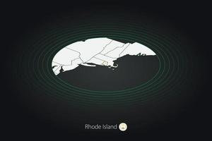 Rhode Island map in dark color, oval map with neighboring US states. vector