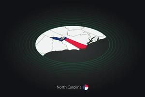 North Carolina map in dark color, oval map with neighboring US states. vector