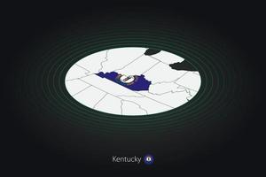 Kentucky map in dark color, oval map with neighboring US states. vector