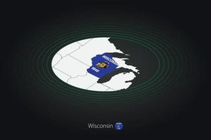 Wisconsin map in dark color, oval map with neighboring US states. vector