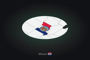 Missouri map in dark color, oval map with neighboring US states. vector